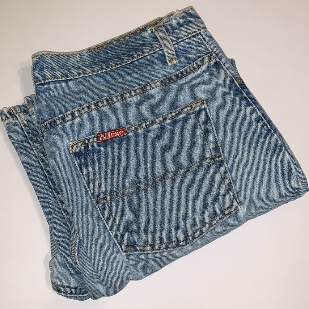 Vtg 90s Polo Ralph Lauren Saturday Jeans Light Wash High Rise Distressed Crop 10